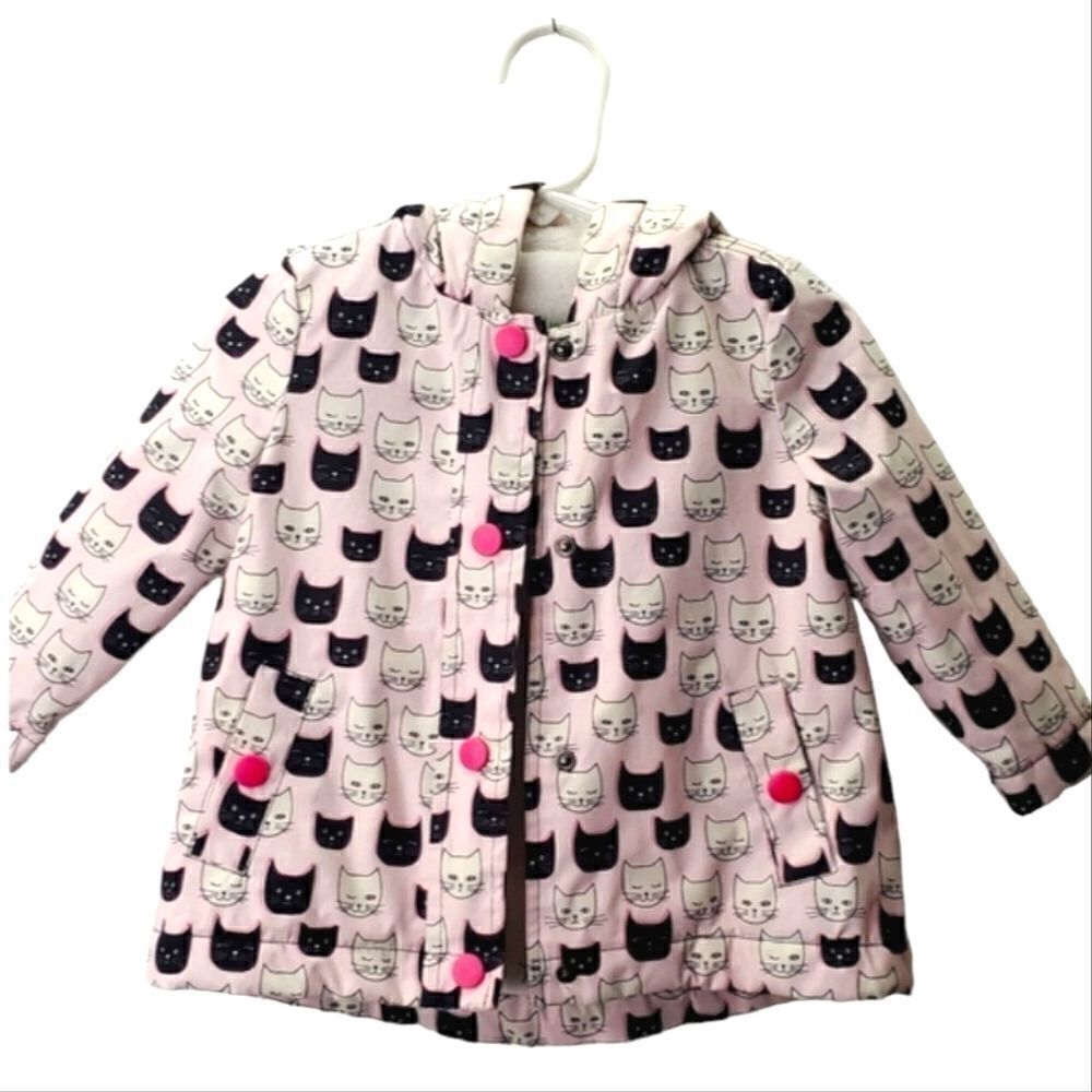 Dip Brand Girls 6-12 Months Black And White Cat Raincoat With Hood, Super Soft - Picture 14 of 14